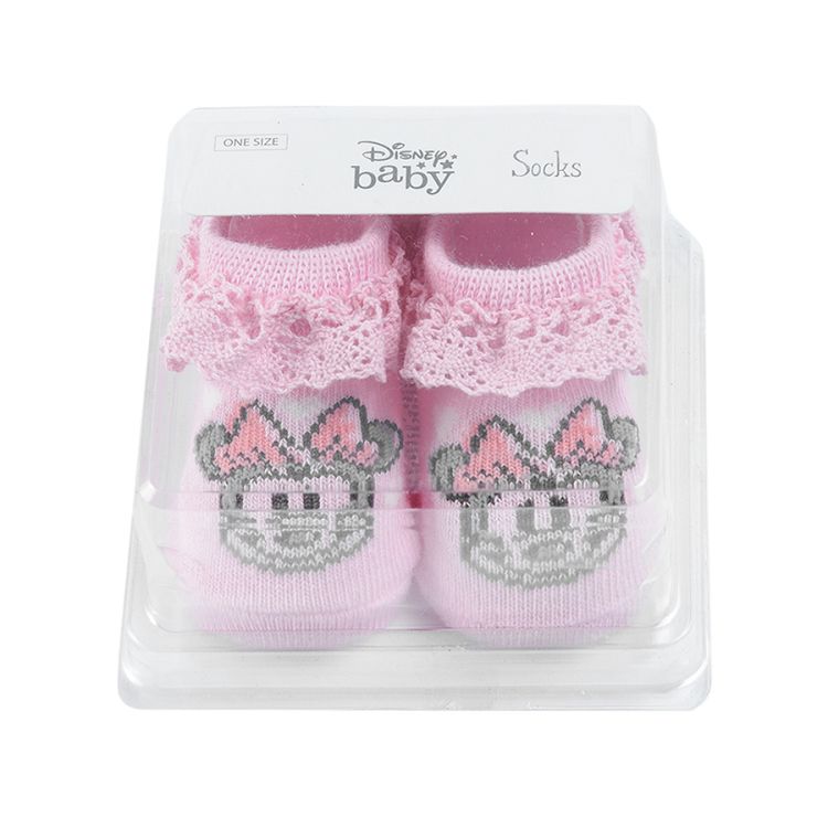 Κάλτσες ροζ με δαντέλα και στάμπα Minnie Mouse