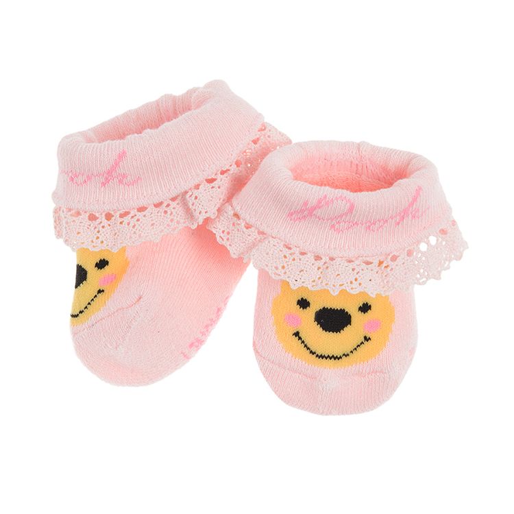 Κάλτσες ροζ με δαντέλα και στάμπα Winnie the Pooh