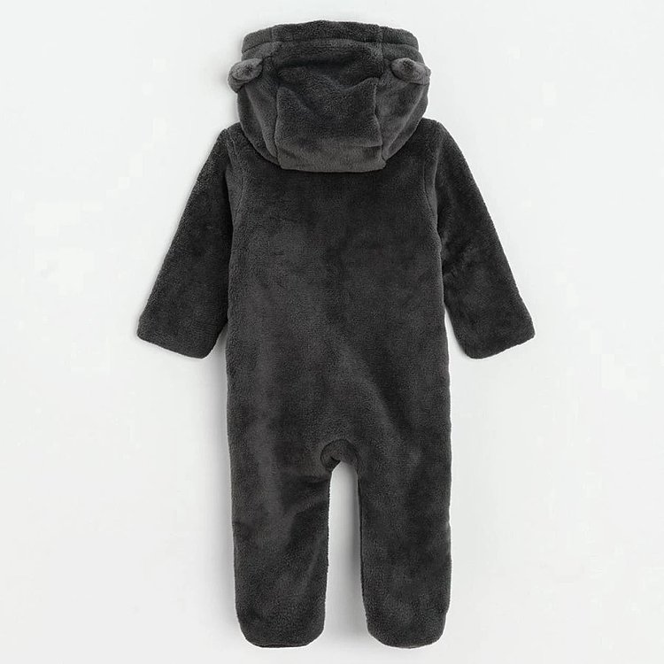 Φορμάκι ολόσωμο fleece μαύρο με στάμπα ΒΑΤΜΑΝ και αυτάκια στην κουκούλα