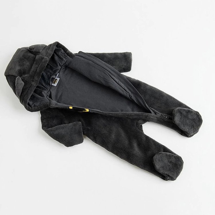 Φορμάκι ολόσωμο fleece μαύρο με στάμπα ΒΑΤΜΑΝ και αυτάκια στην κουκούλα