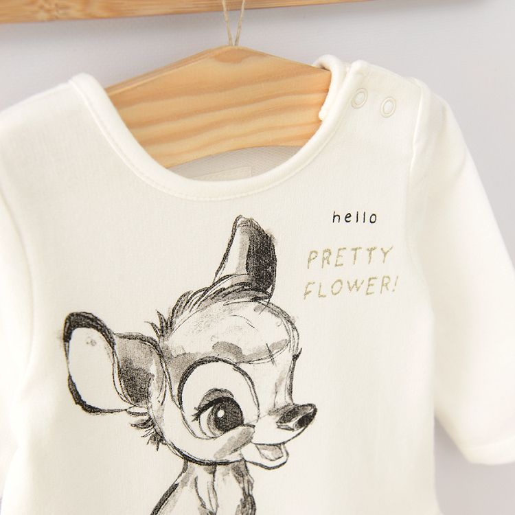 Ολόσωμο φορμάκι λευκό γκρι με στάμπα "Bambi" και βολάν στη μέση