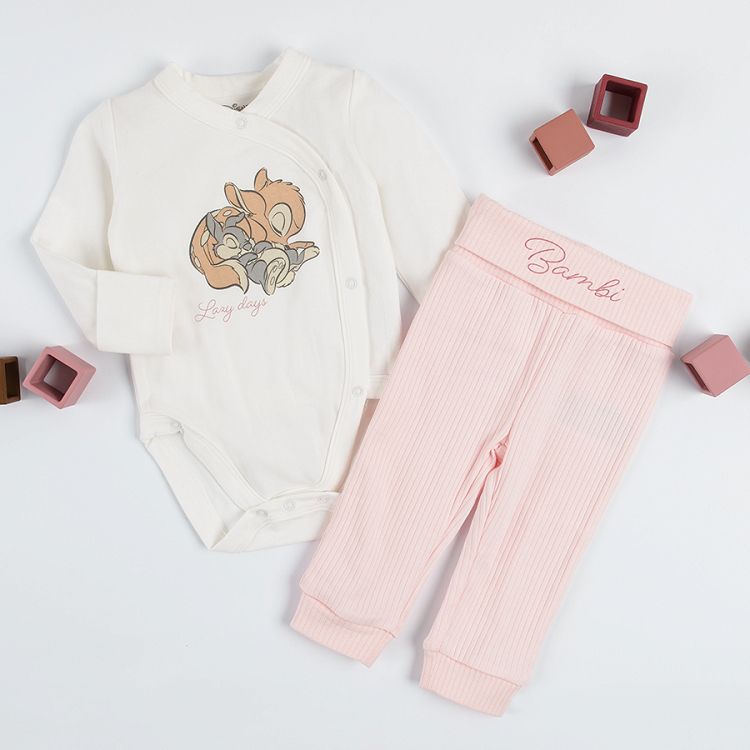 Σετ μακρυμάνικο φορμάκι λευκό και ροζ παντελόνι με στάμπα Bambi