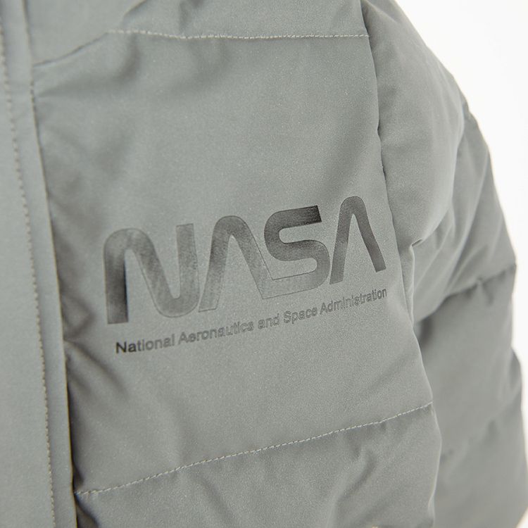 Μπουφάν ασημένιο με κουκούλα και επένδυση fleece με στάμπα NASA