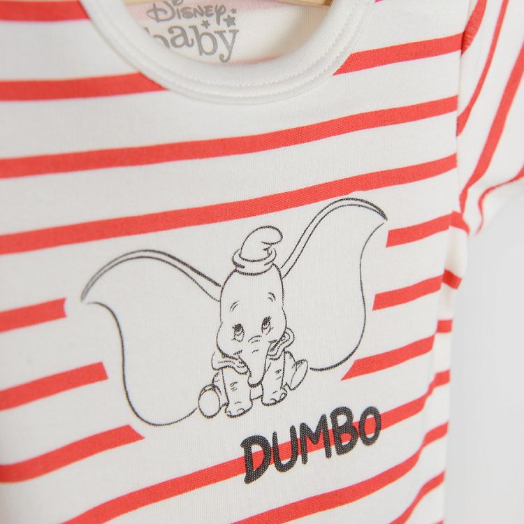 Φορμάκι κοντομάνικο 3 τμχ γκρι λευκό και κόκκινο ριγέ με στάμπα Dumbo το ελεφαντάκι