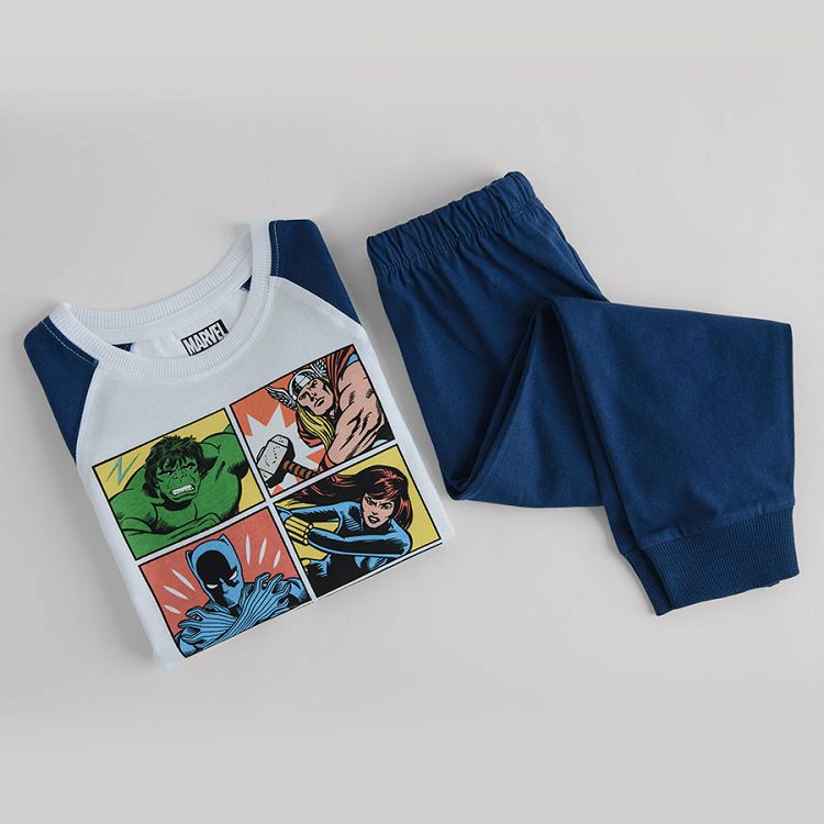 Πυτζάμες σετ μπλούζα μακρυμάνικη και παντελόνι φόρμα μπλε με στάμπα ήρωες MARVEL