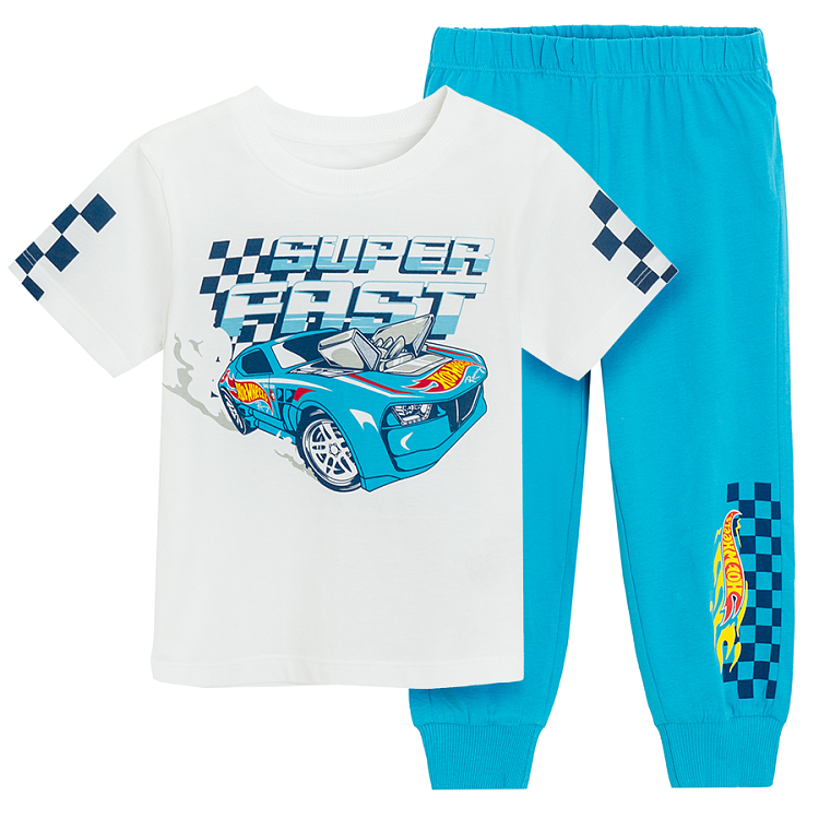 Super fast white short sleeve and blue pants pyjamas- 2 pieces
