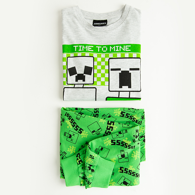 Πυτζάμες σετ μπλούζα μακρυμάνικη και παντελόνι φόρμα πράσινη με στάμπα Minecraft
