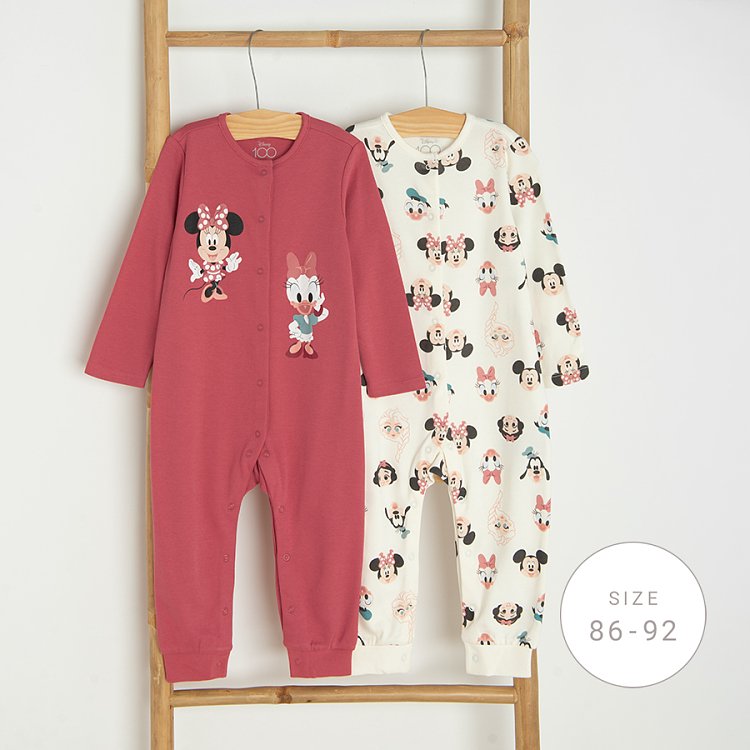 Φορμάκι ολόσωμο 2 τμχ εκρού και ροζ με στάμπα MINNIE MOUSE, DAISY DUCK, MICKEY MOUSE, DONALD και GOOFY