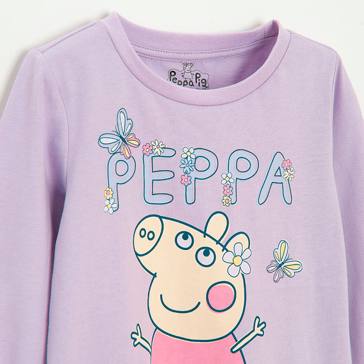 Πυτζάμες σετ μωβ μπλούζα μακρυμάνικη και παντελόνι φόρμα με στάμπα PEPPA PIG