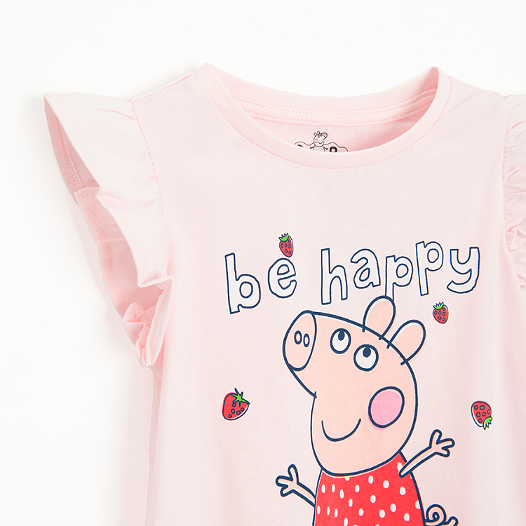Πυτζάμες σετ μπλούζα κοντομάνικη και σορτς ροζ με στάμπα PEPPA PIG BE HAPPY
