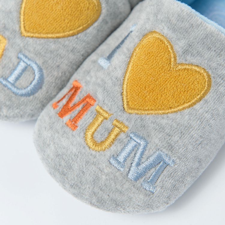 Light grey slippers- I love dad I love mom