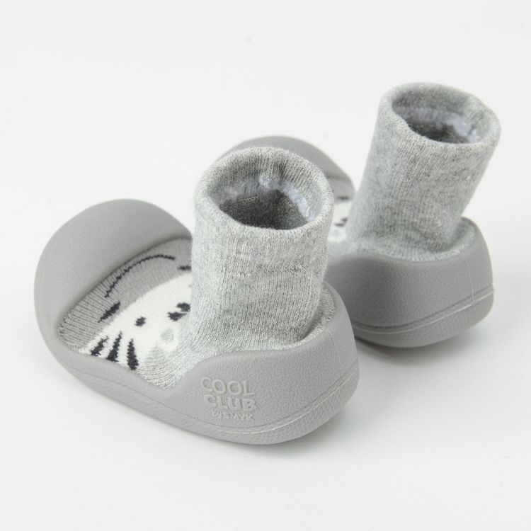 Grey slippers with zebra print