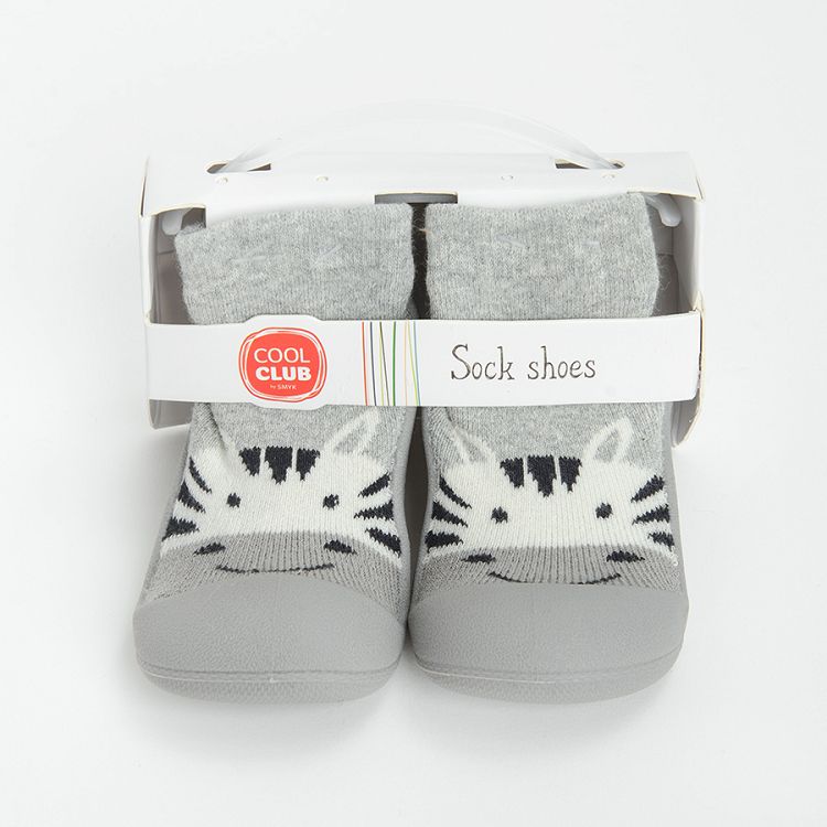 Grey slippers with zebra print