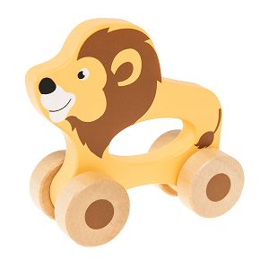 Wooden lion with wheels