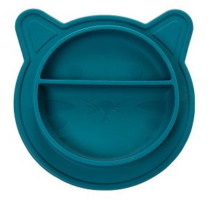 Navy blue silicone dish in the shape of a cat