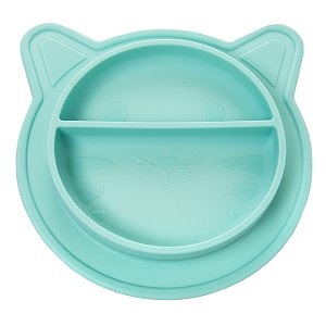 Mint silicone dish in the shape of a cat