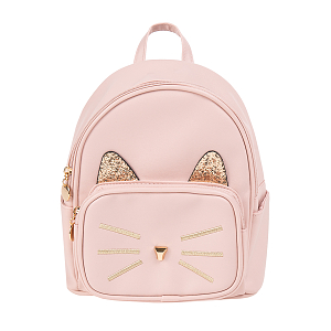 Τσάντα πλάτης ροζ γάτα με χρυσές λεπτομέρεις
