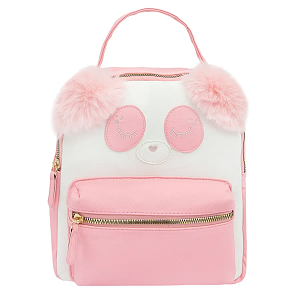 Backpack pink/white panda with pom pom