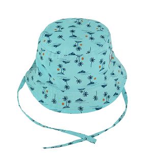 Brimmed summer cap with palm trees print with cord