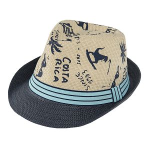 Καπέλο ψάθινο εκρού και μπλε με θέμα surf