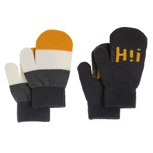 Mittens with stripes or black with HI! Print - 2 pack