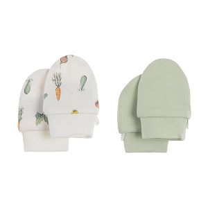 New born mint and white with veggies mittens - 2 pack