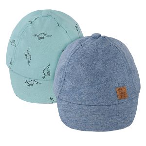 Blue and green with dinosaurs print caps - 2pack