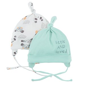 Mint and cream melange with animals print all year hats with ears - 2pack