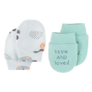 Newborn mint and cream melange with animal prints mittens - 2 pack
