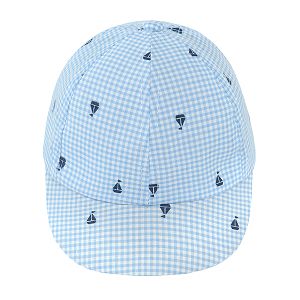 Καπέλο γαλάζιο λευκό καρό με στάμπα καραβάκια