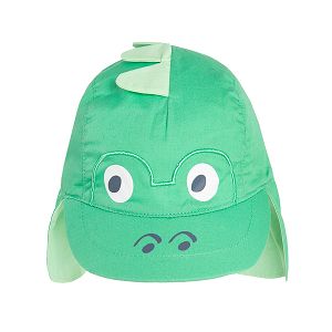 Green summer cap with dinosuar shape and ear flaps UV50+ protection