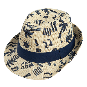 Light beige Panama hat with summer prints