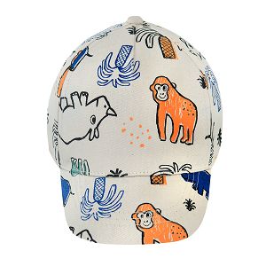 Beige jockey hat with jungle animals print