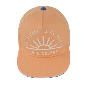Orange jockey hat with sun and It is cool to be be wild on a deset print