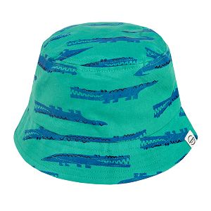 Green fishermna cap with blue crocodiles print