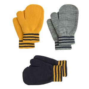 Γάντια 3 ζεύγη μπλε, κίτρινα και γκρι