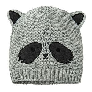 Grey cap with racoon face print and ears