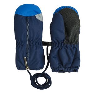 Γάντια σκι μπλε με φερμουαρ και αποσπώμενο λουράκι