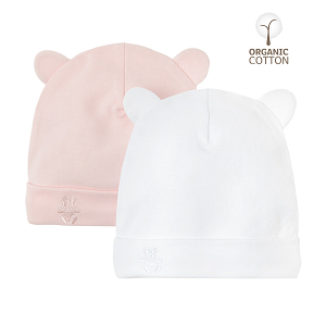 White and pink organic cotton caps- 2 pack