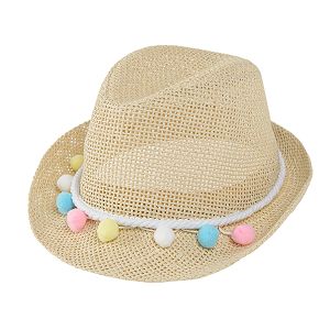 Καπέλο ψάθινο με pom pom