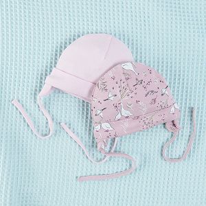 Pink cotton hats with side laces and geese print
