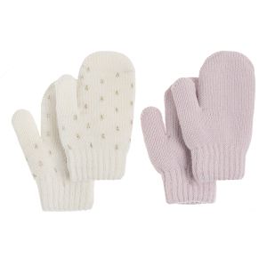 Pink and beige polka dot mittens