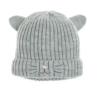 Grey woven hat and rabbit print