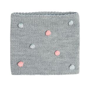 Grey melange scarf with small pom poms