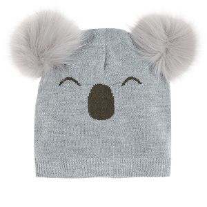 Grey hat with two pompons and koala print