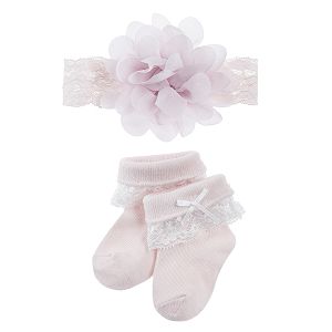 Pink headband and socks with lace finish