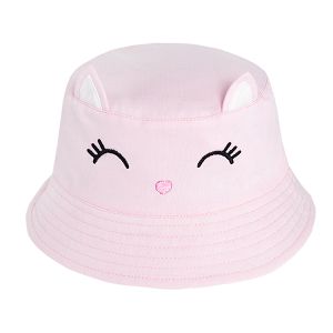 Light pink fisherman hat with kitten print and ears