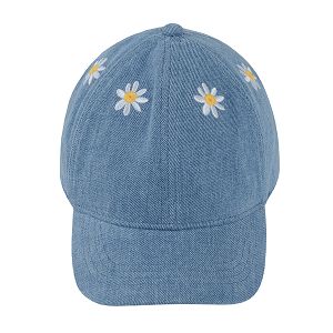 Denim jockey cap with daisies print