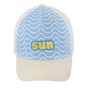 White beige and blue jockey hat with sun print