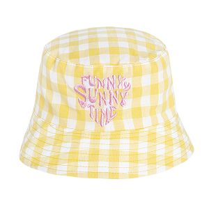 Yellow checked fisherman hat Funny Sunny Time print